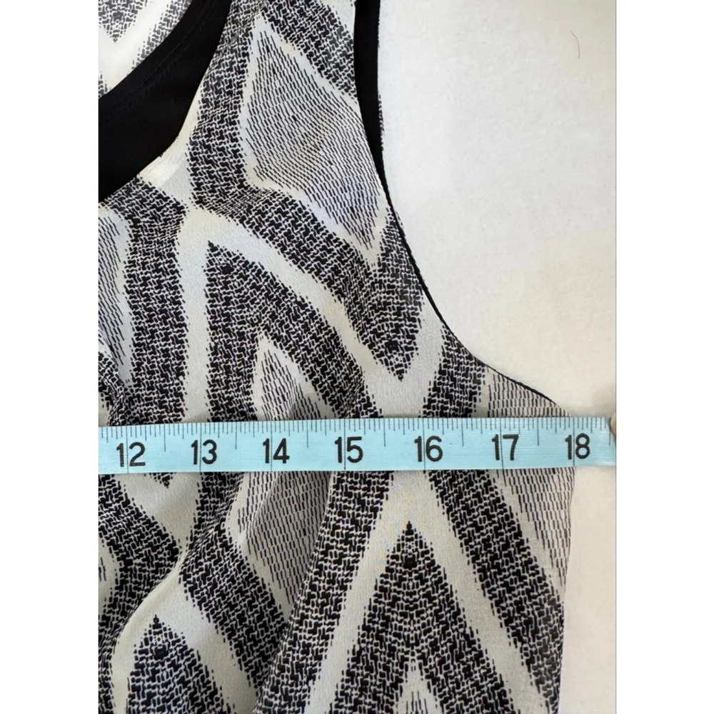 Women's AB Studio lined belted Dress Black White Geometric Print Sz L Sleeveless - Picture 8 of 9